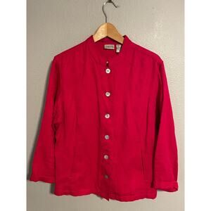Chicos Jacket Womens 3 US XL Red Linen Cotton Blend Floral Button Up Lightweight